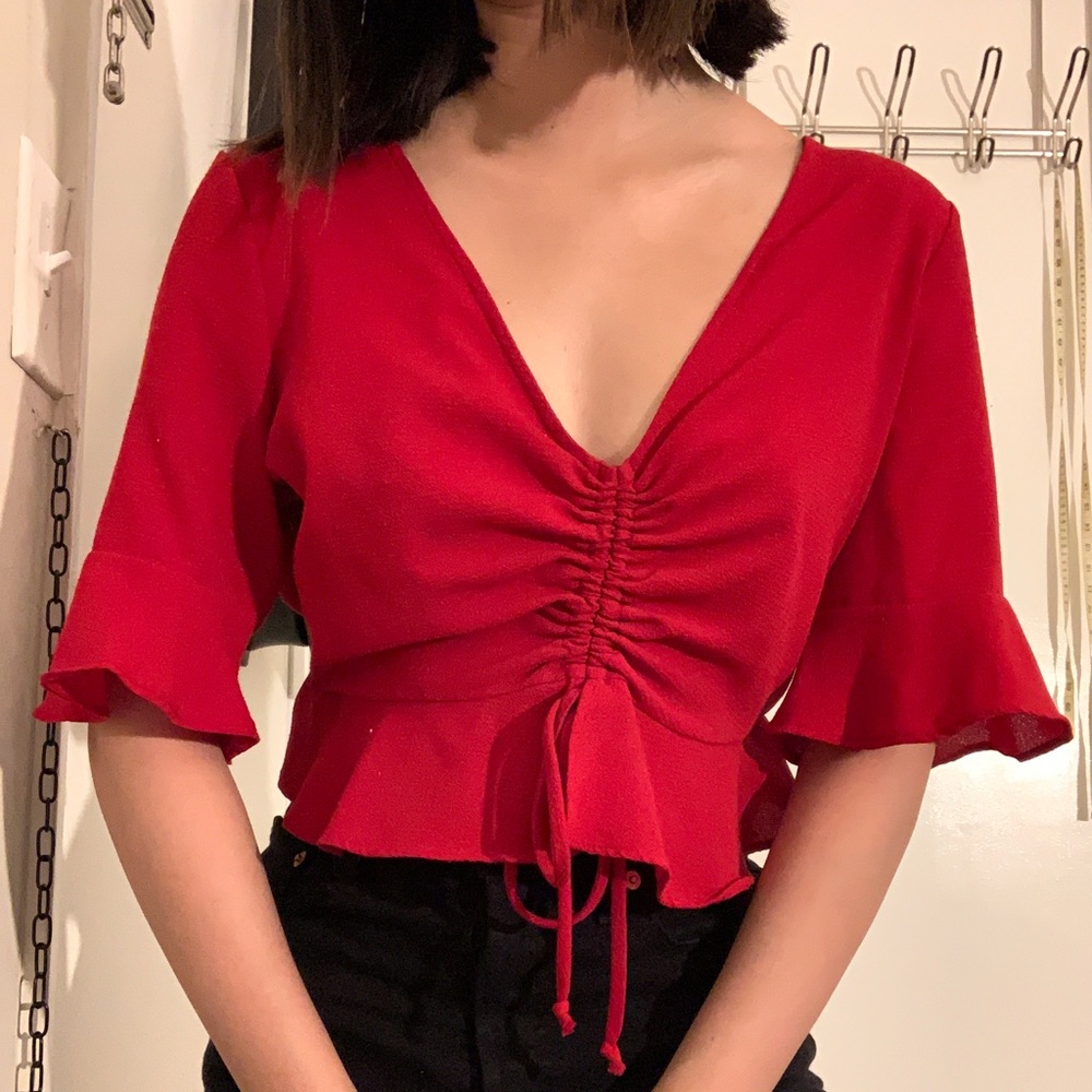Red Ruched Crop Top